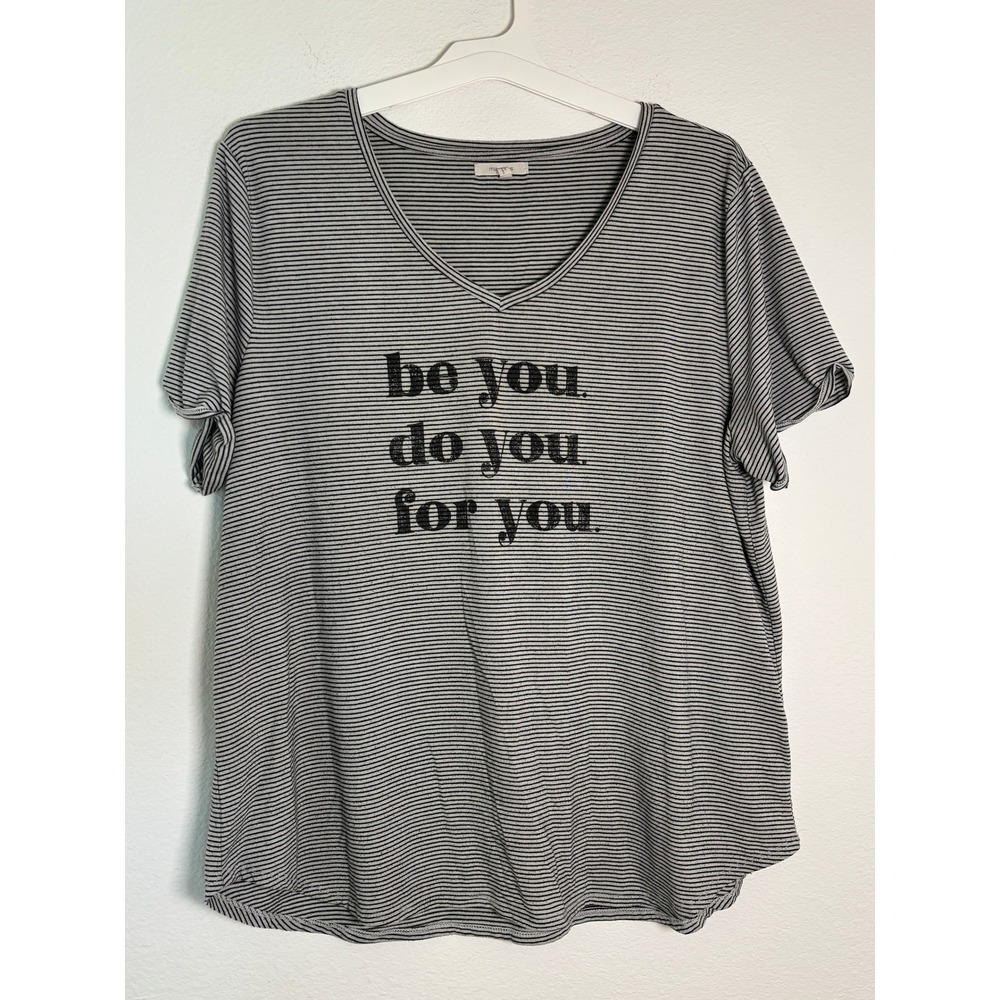 Maurices Womens XXL Striped Graphic Tee Be You Do You For You V-Neck Grey Black